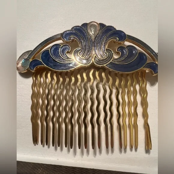 Vintage Cloisonne Floral Hair Combs - Picture 3 of 7